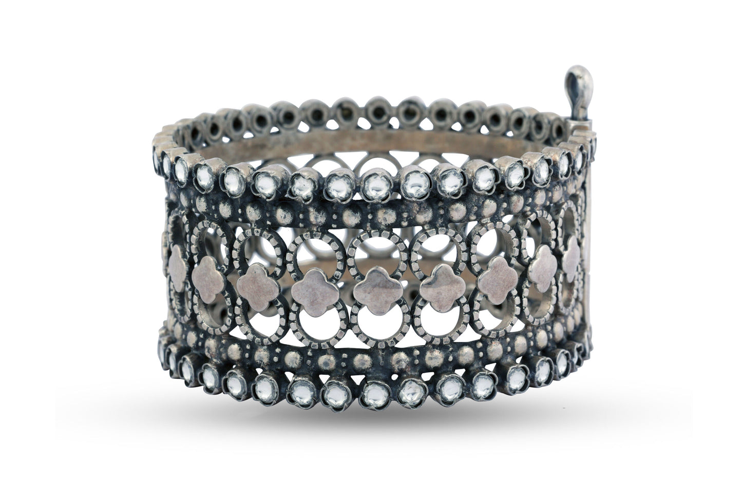 Silver Handcrafted Bracelet with Geometric Cutout & Stone Embellished image 0