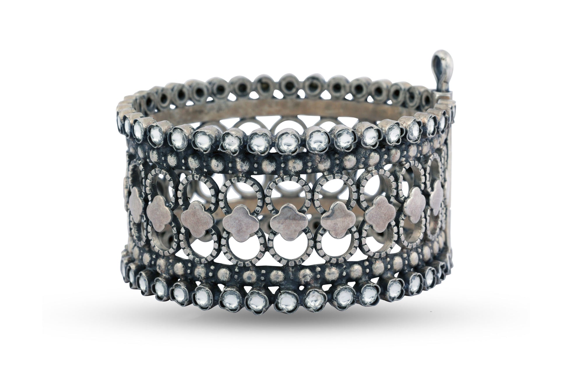 Silver Handcrafted Bracelet with Geometric Cutout & Stone Embellished image 0