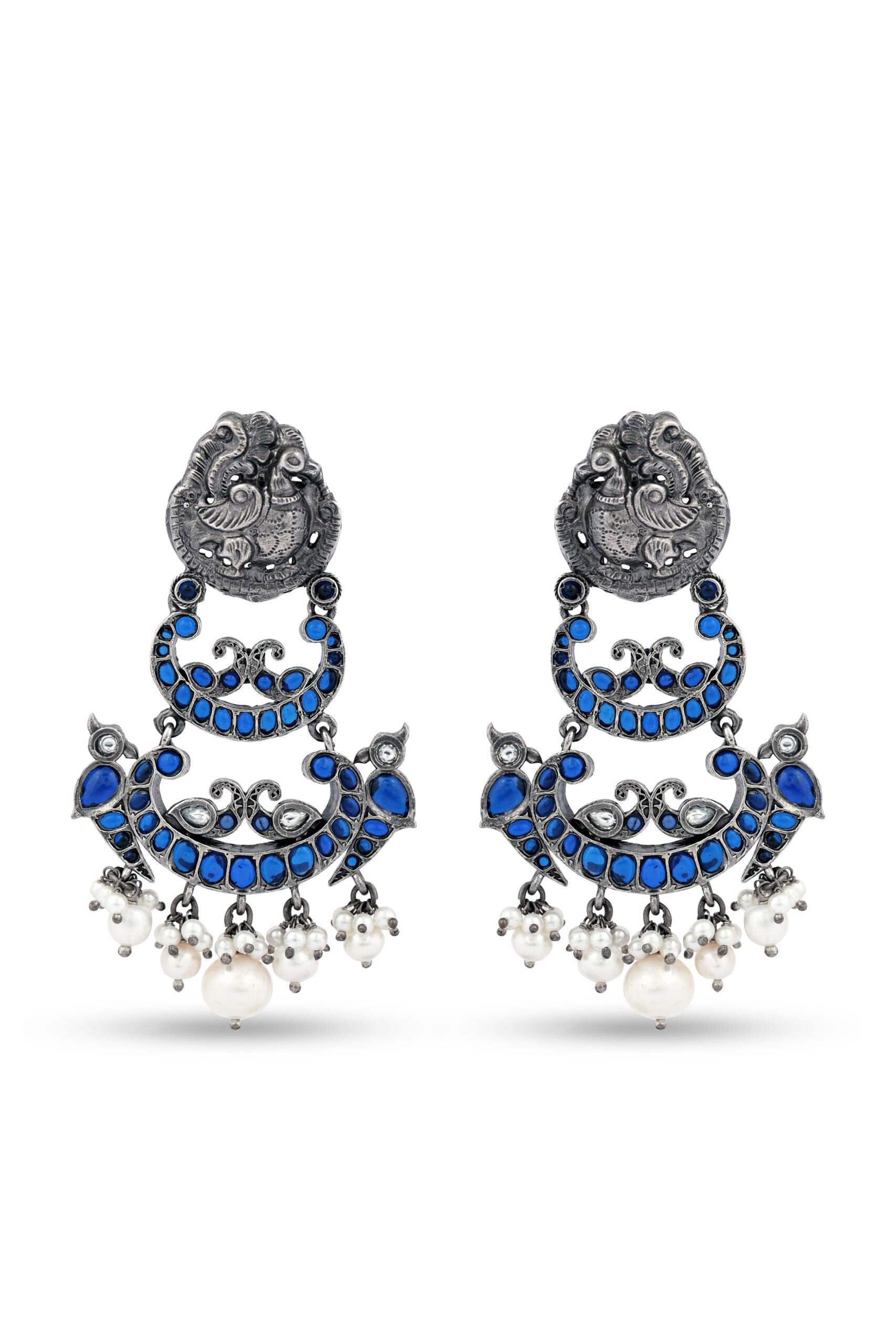 Silver 925 Stunning Peacock Design with Blue stone Earring image 0