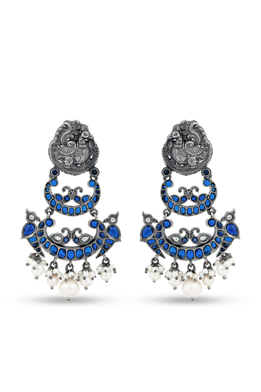 Silver 925 Stunning Peacock Design with Blue stone Earring image 0