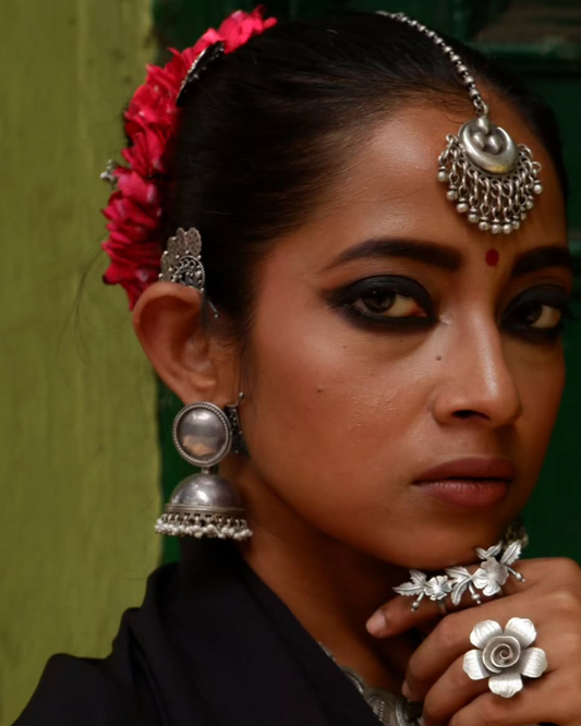 Real Silver Replica Jhumka with Pearl Drops