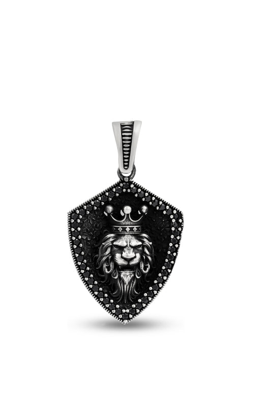 Sterling Silver Solid Handmade Lion Face Pendant with Cubic Zirconia Stone image 0
