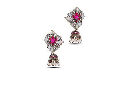 925 Silver Ruby and Mother of pearl Traditional Earring image 2