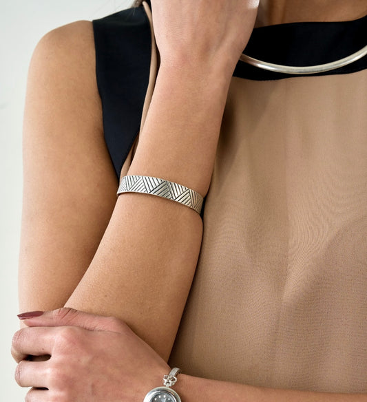 Sterling Silver Ridgid Triangle Men's Cuff Bracelet
