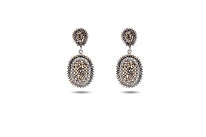 92.5 Silver Antique Oval Danglers Earring with Golden Accents image 0
