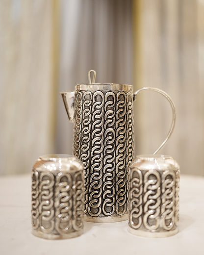 925 silver Chain Pattern Jug & Glasses Set