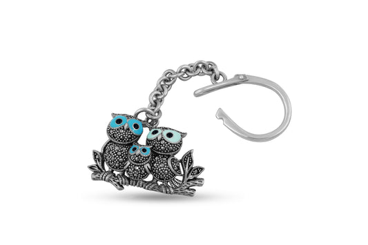Three Owls Charm Silver Keyring image 0