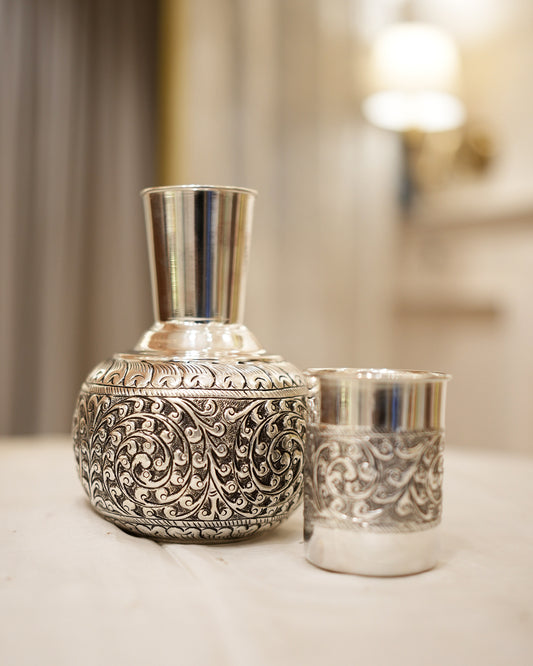 925 silver Handcrafted Swirl Pot & Glass Set