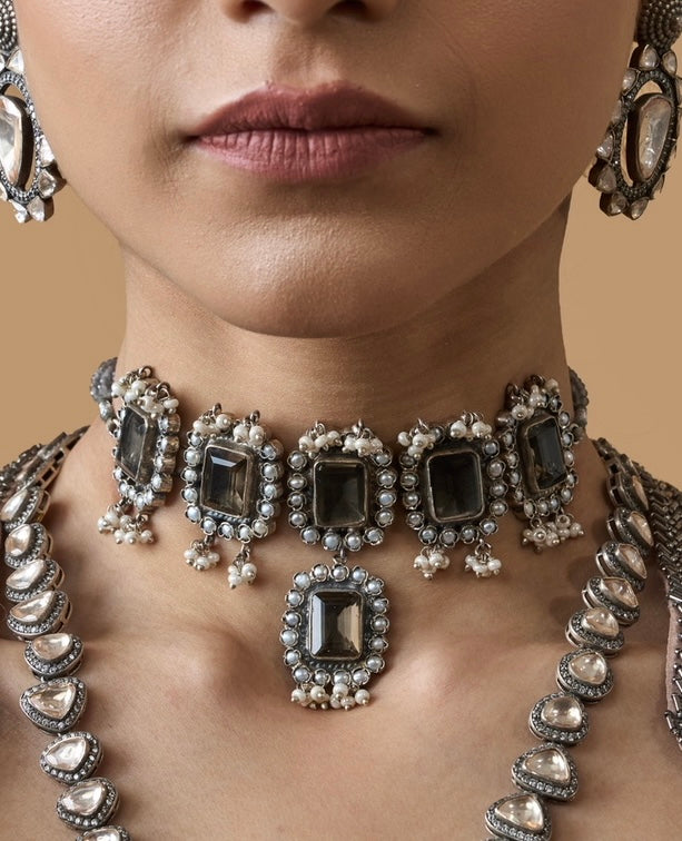 Black Onyx Choker with Pearl Drops