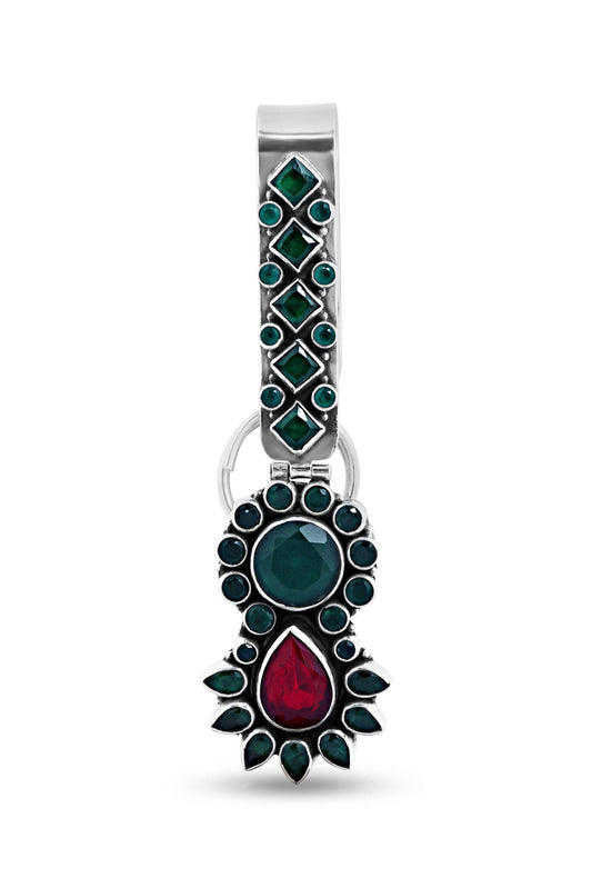Red & Green Stone Sterling Silver Guccha image 0