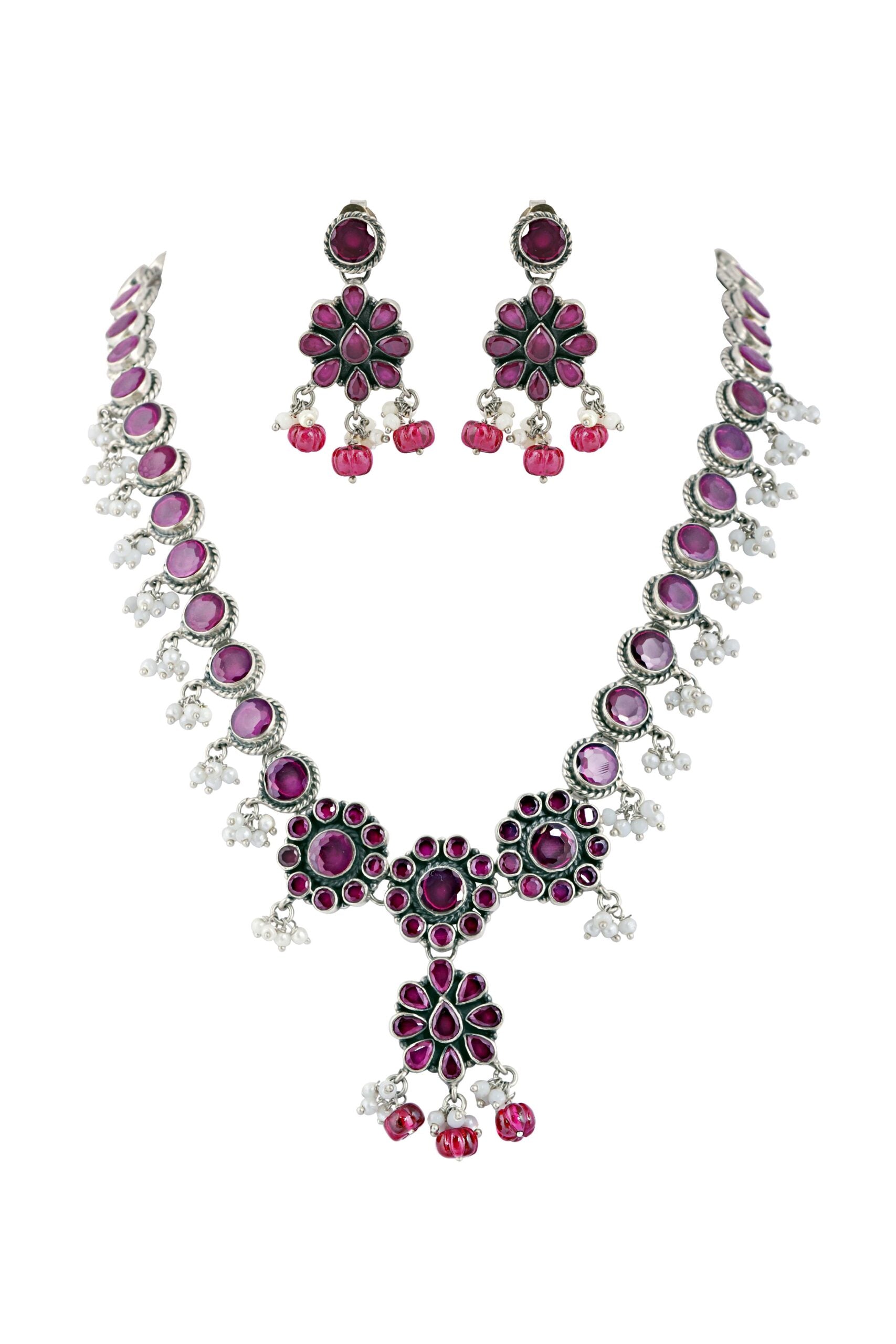 Pink Necklace Set with Pearl Drop image 0
