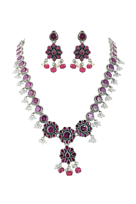 Pink Necklace Set with Pearl Drop image 0