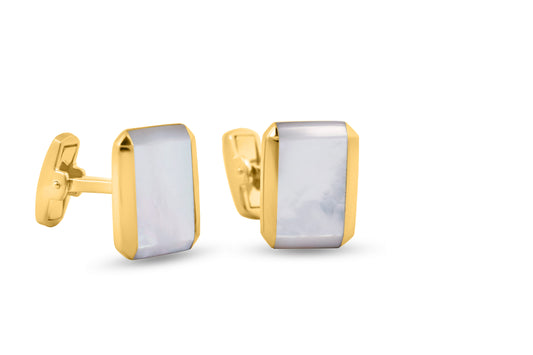 Square Shape Mother Of Pearl Yellow Gold Plated Gemstone Cufflinks image 0