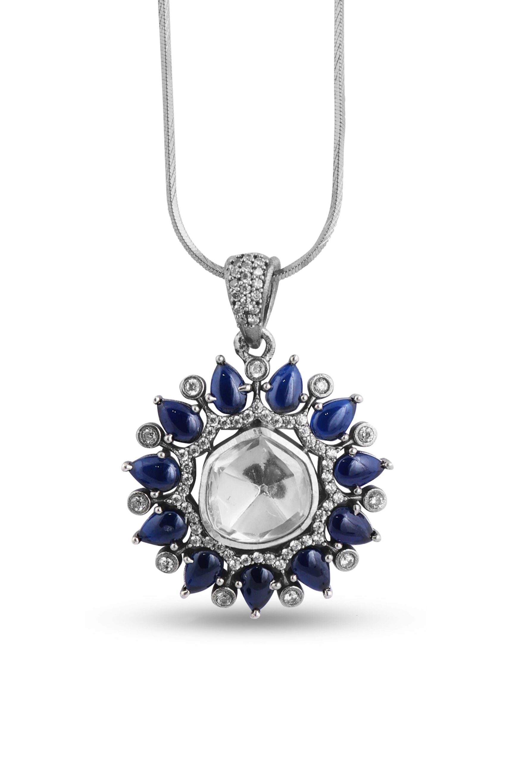 Sterling Silver Radiant Blue Flower Pendant image 1