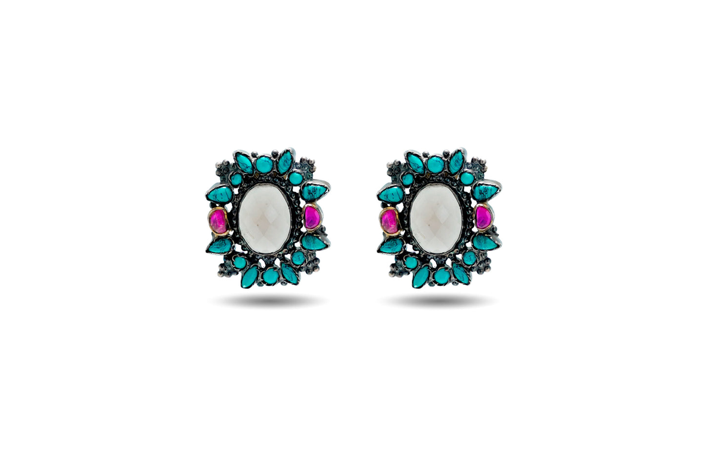 925 Silver Flower  Turquoise Stud Earring image 0