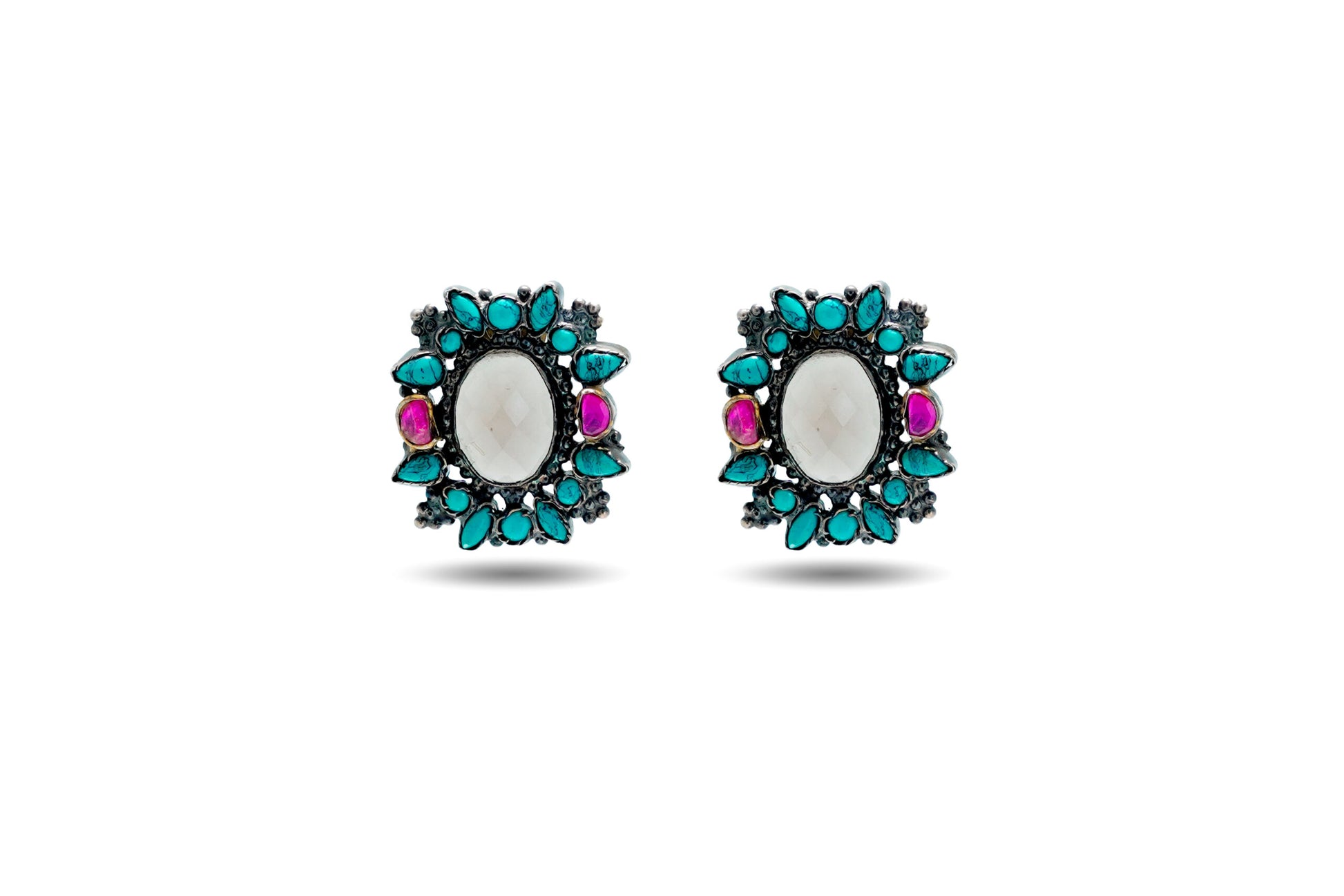 925 Silver Flower  Turquoise Stud Earring image 0