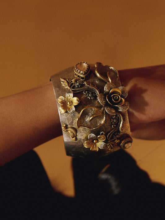 92.5 Two Tone Floral Embossed Bangle