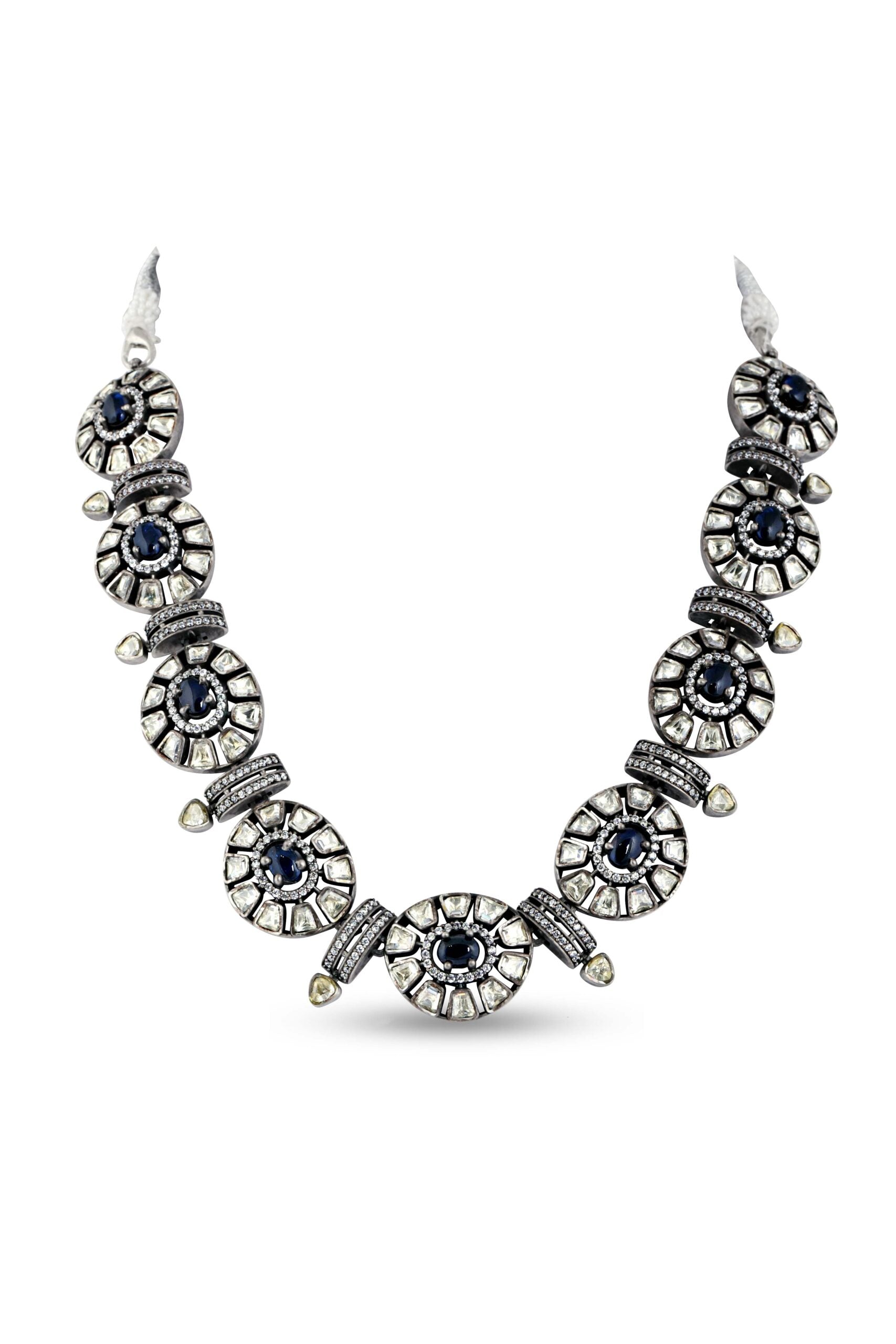 Sterling Silver with Blue Stone Necklace & Earrings Set image 1