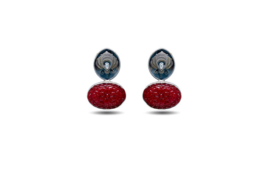 925 Silver Oxidized look With Red Stone Earring image 0