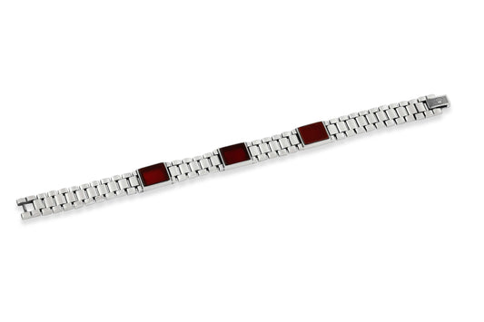 Silver 925 Rolex Fancy Link Maroon Onyx Bracelet image 0