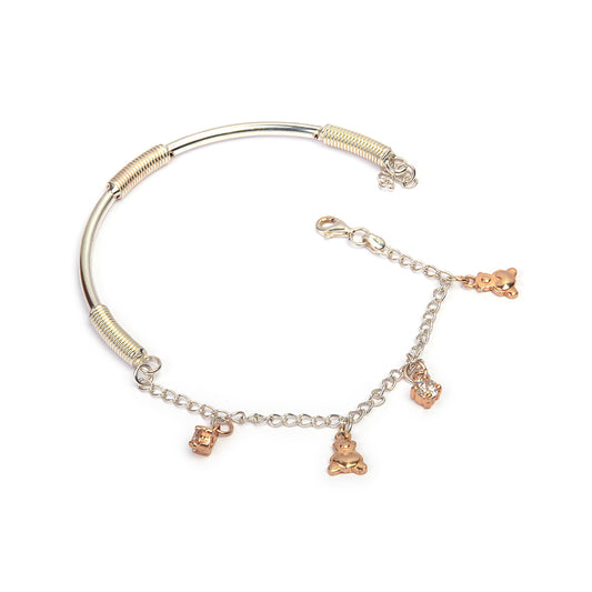 Half-Bangle Style Anklet in 92.5 Silver with Rose Gold Charms