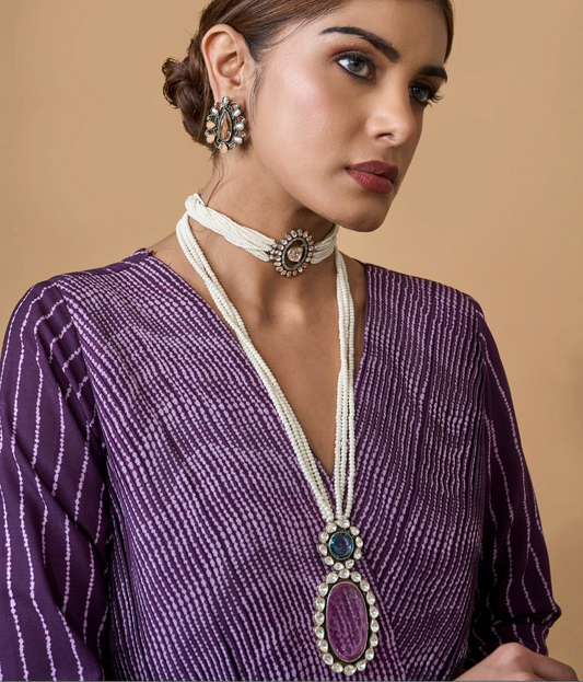 Elegant Pearl & Pink Amethyst (or Quartz) Statement Necklace