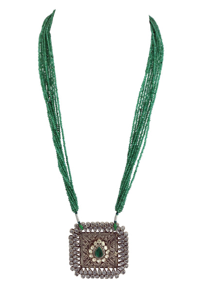 Green Beads Silver Necklace image 0
