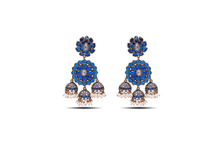 925 Silver Blue Stone and pearl Oxidized Jhumka image 0