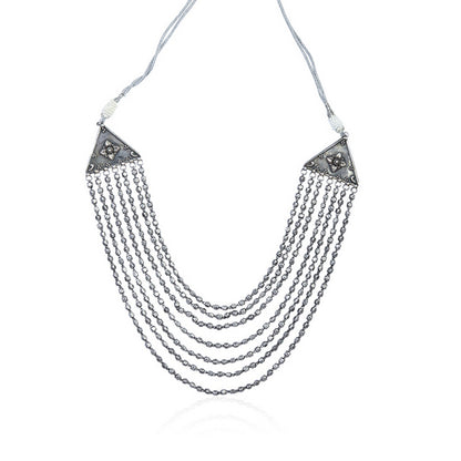 Amaris Silver Tone Cascading Bib Necklace with Triangular Elements