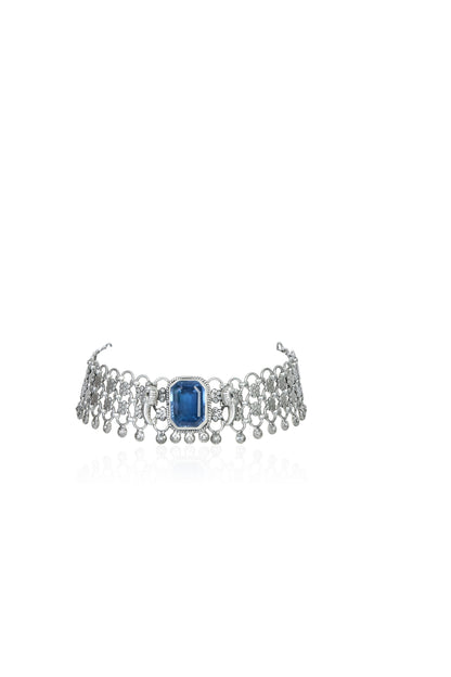 Classic Silver Choker with Central Sapphire