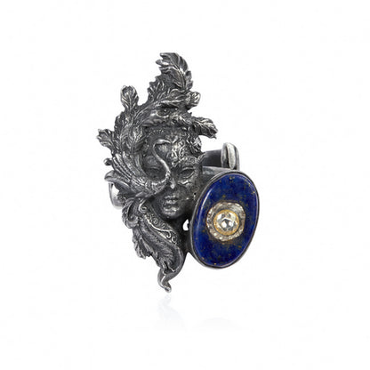 Verdant Guardian Lapis Lazuli Oxidized Silver Ring