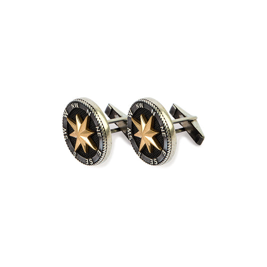 Round Nautical Compass Cufflinks in 925 Silver