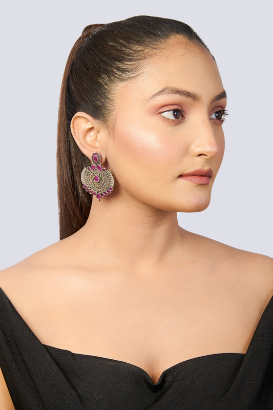 Traditional Indian Ruby & Oxidized Silver Statement Earrings
