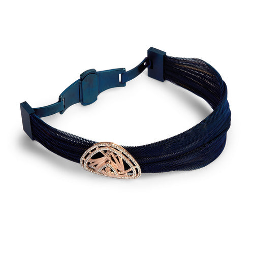 Modern Blue Mesh Bracelet with Geometric Rose Gold Accent and CZ