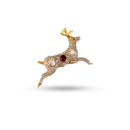Jeweled Leaping Stag Brooch