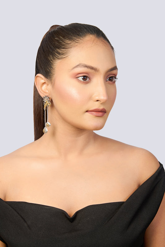 Oxidized Silver & Gold-Tone Parrot Drop Earrings with Floral Orbs