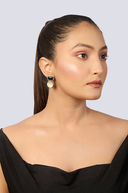 Oxidized Silver Onyx & Mother-of-Pearl Drop Earrings