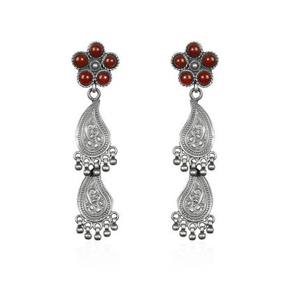 Oxidized Silver Carnelian Floral Drop Earrings