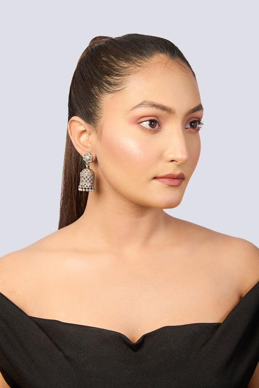 Silver Plated Woven Pattern Jhumka Earrings