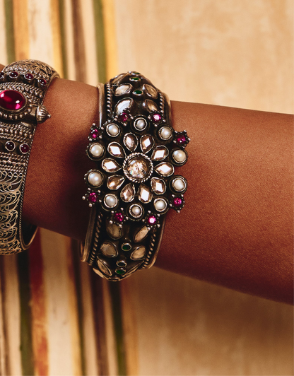 Antique Multi-Gemstone & Pearl Studded Statement Cuff
