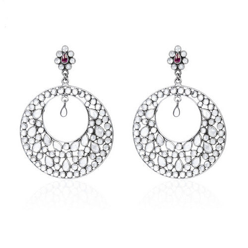 Noor Silver Plated Stone Studded Chandbalis