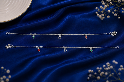 925 Silver Multi-Charm Anklets (Pair)