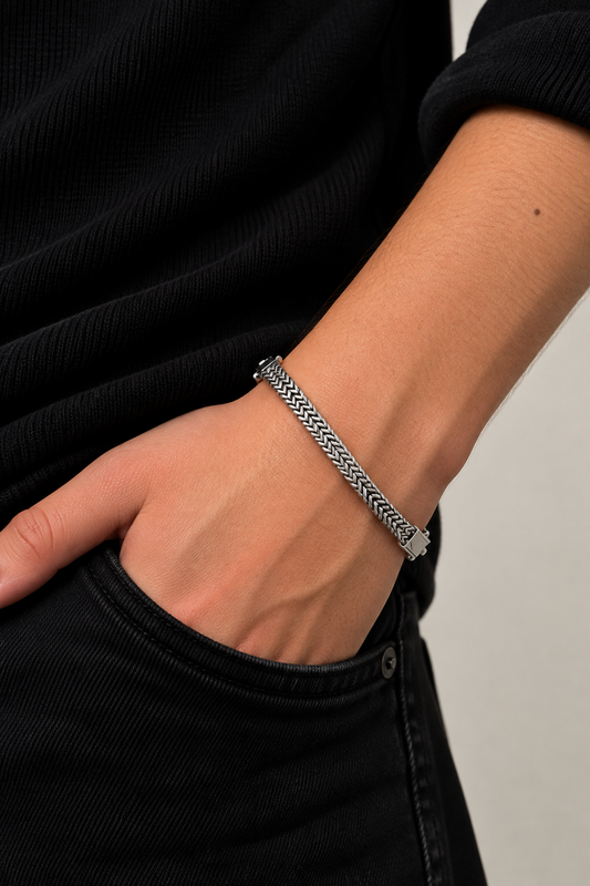 925 Silver Men's Double Herringbone Woven Chain Bracelet