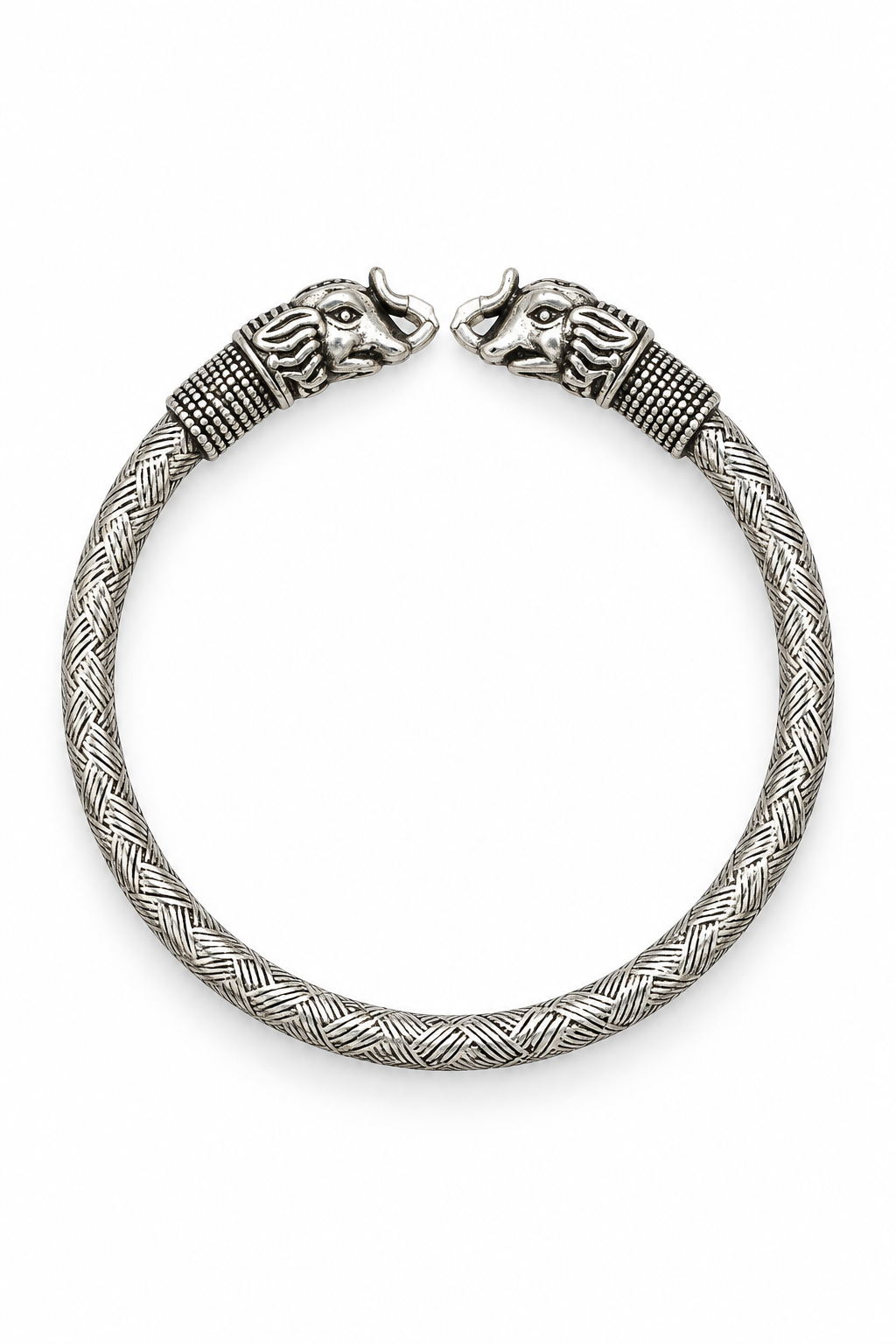 925 Silver Men's Elephant Head Woven Kada Cuff Bracelet