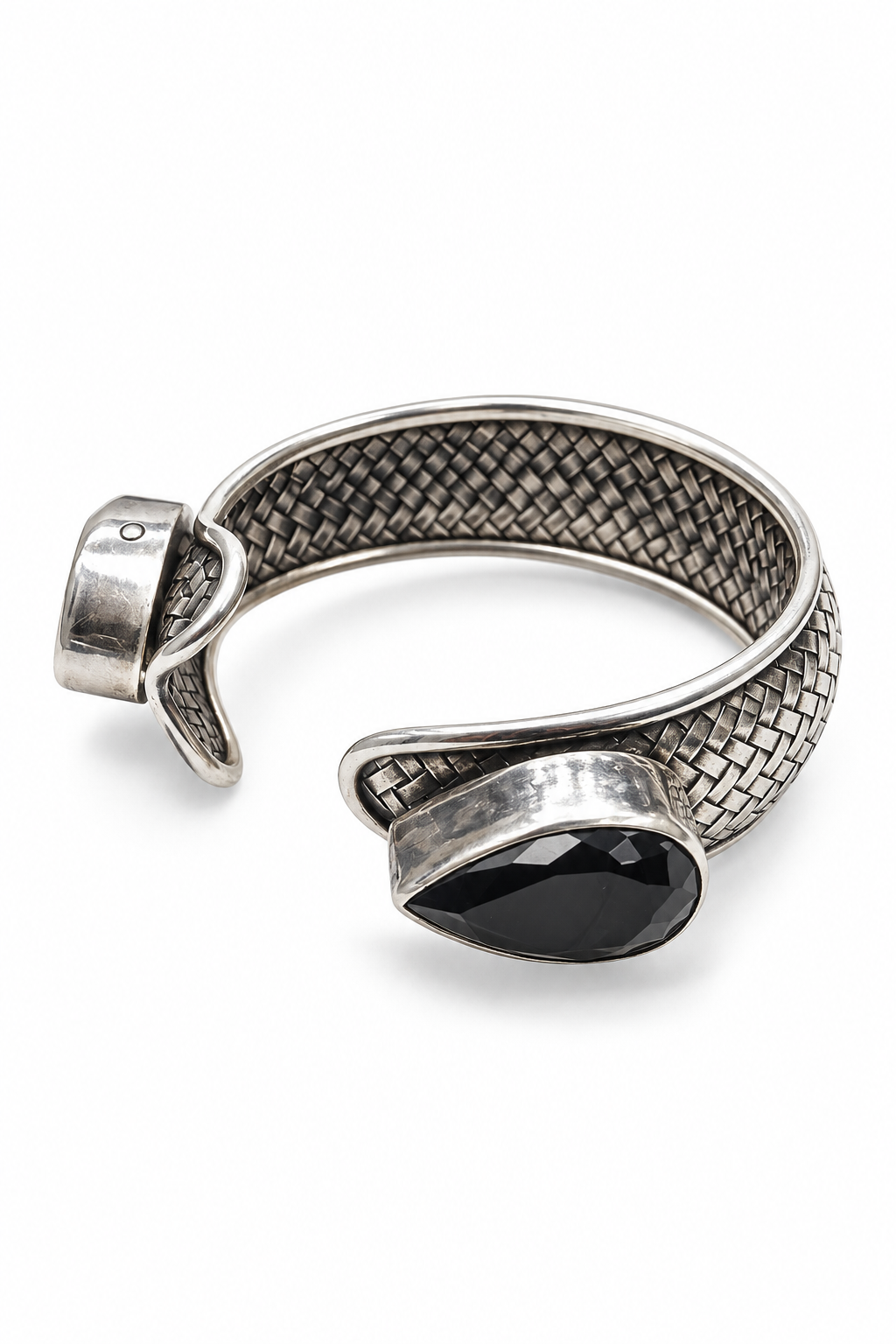 925 Silver Faceted Gemstone Basket-Weave Cuff Bracelet