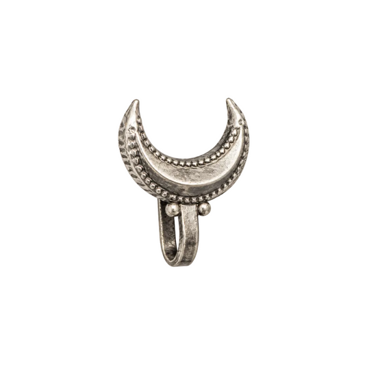 925 Silver Oxidized Crescent Moon Clip-On Nose Pin (Nath)
