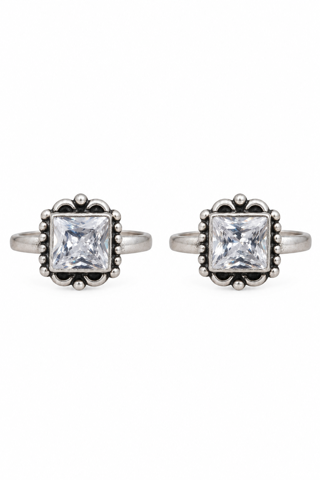 925 Silver Princess-Cut CZ Vintage Filigree Toe Rings (Pair)