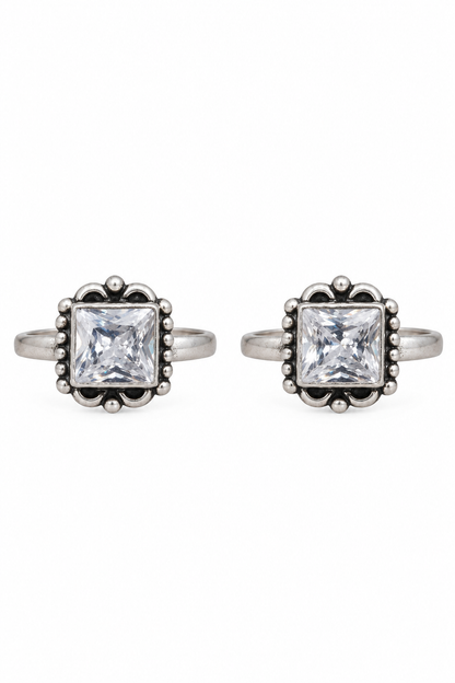 925 Silver Princess-Cut CZ Vintage Filigree Toe Rings (Pair)