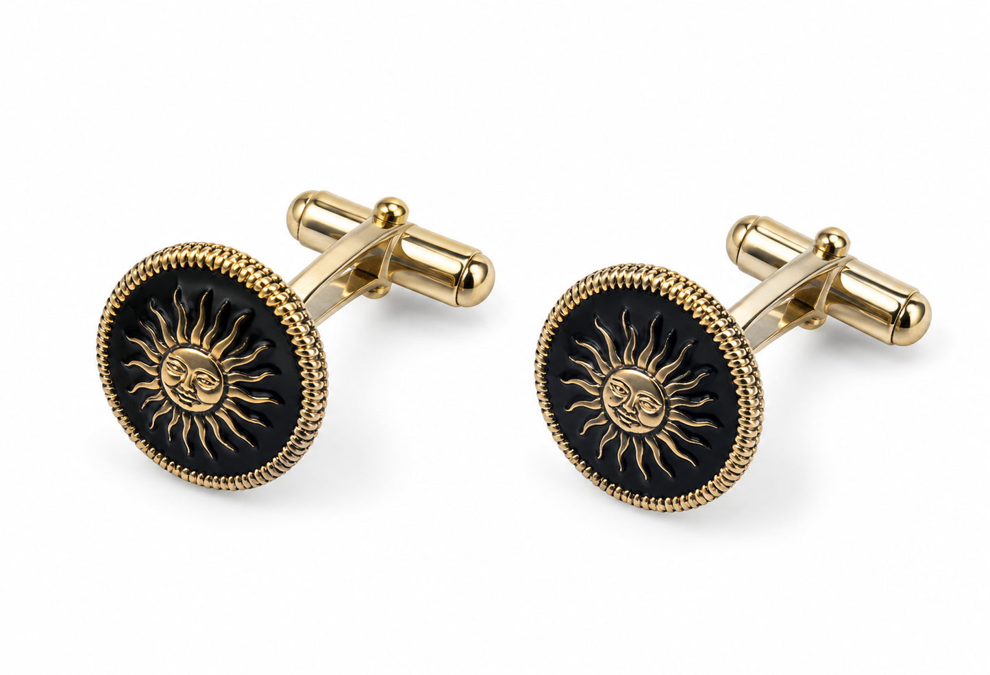 925 Silver Gold-Gilded Sunburst Enamel Cufflinks