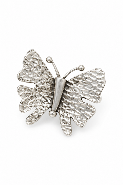 925 Silver Textured Hammered Butterfly Brooch